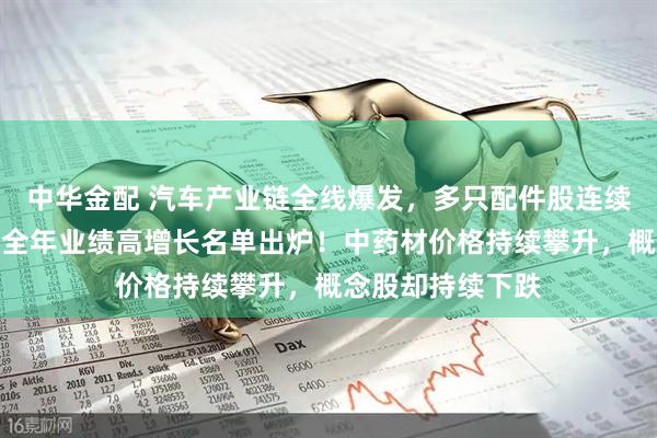 中华金配 汽车产业链全线爆发，多只配件股连续涨停，机构预测全年业绩高增长名单出炉！中药材价格持续攀升，概念股却持续下跌